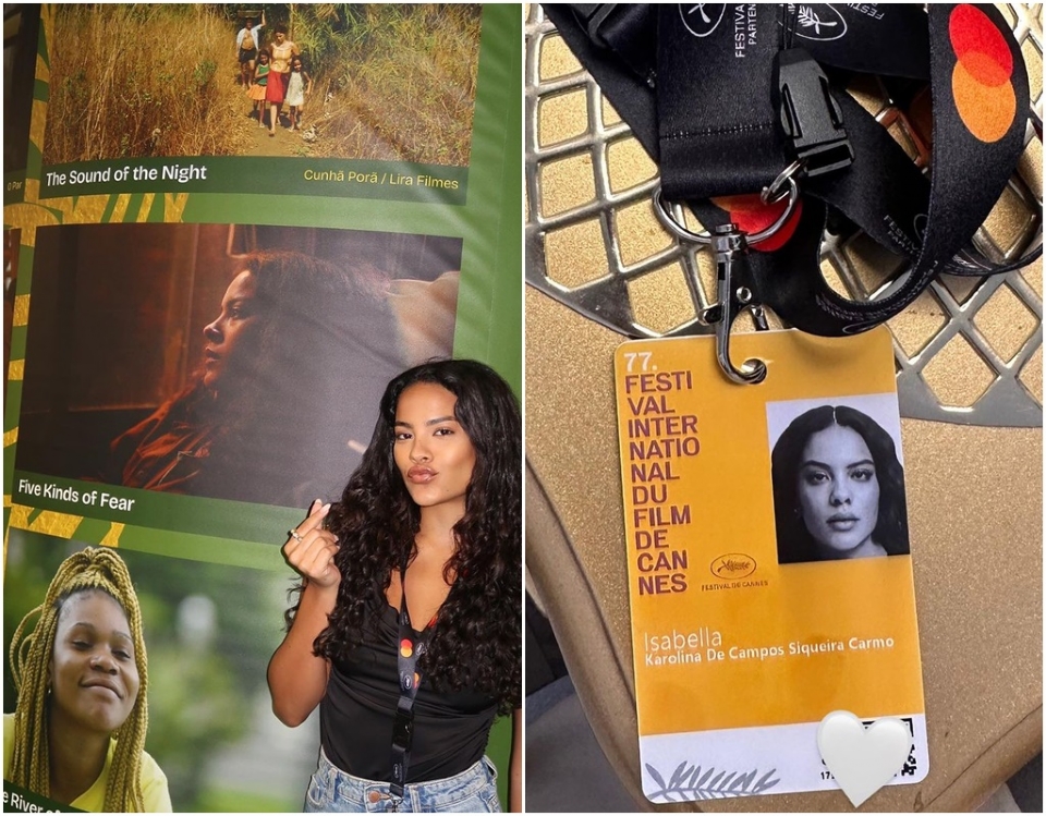 Bella Campos participa de festival em Cannes e posta foto ao lado de cartaz de filme cuiabano