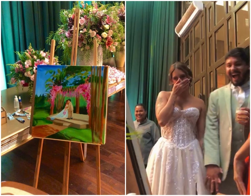 Artista de Cuiab eterniza cerimnias de casamento com pintura ao vivo: para a vida toda